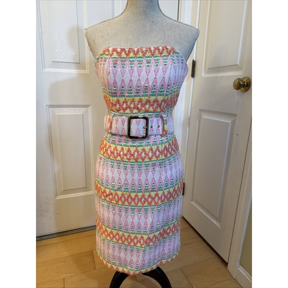 STRAPLESS OLD MONEY MILLY Pink And Green Print Cotton Blend Dress Size 0